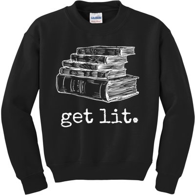 Get Lit With Books Funny Meme Gift For Book Lover, Reading TShirt Kids Sweatshirt