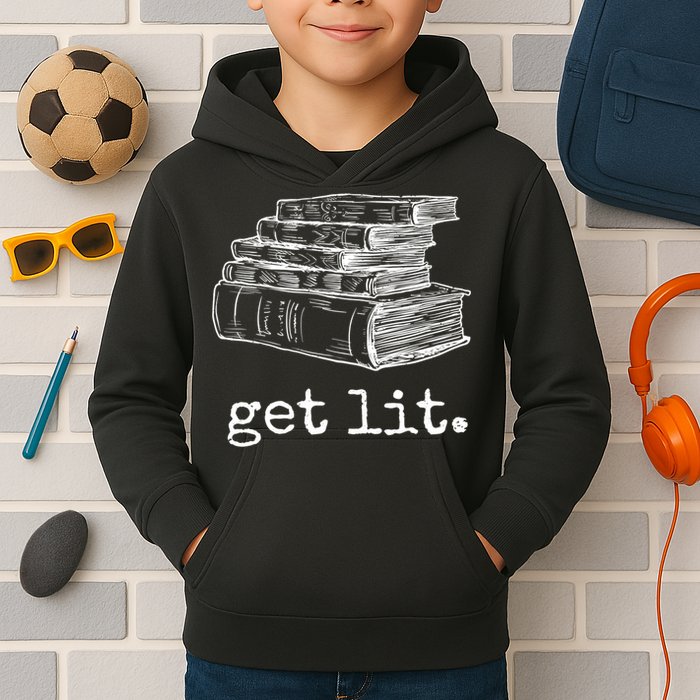 Get Lit With Books Funny Meme Gift For Book Lover, Reading TShirt Kids Hoodie