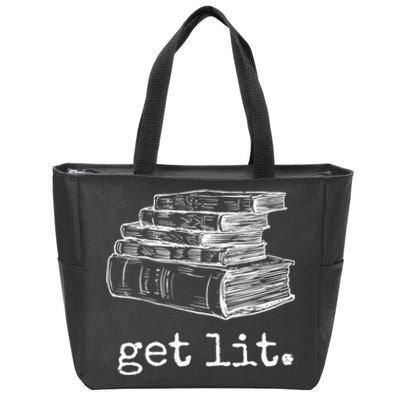 Get Lit With Books Funny Meme Gift For Book Lover, Reading TShirt Zip Tote Bag