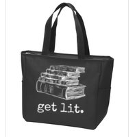 Get Lit With Books Funny Meme Gift For Book Lover, Reading TShirt Zip Tote Bag