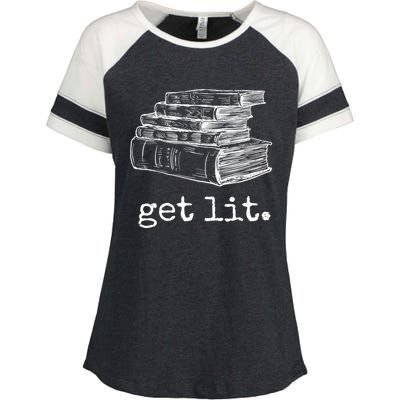 Get Lit With Books Funny Meme Gift For Book Lover, Reading TShirt Enza Ladies Jersey Colorblock Tee