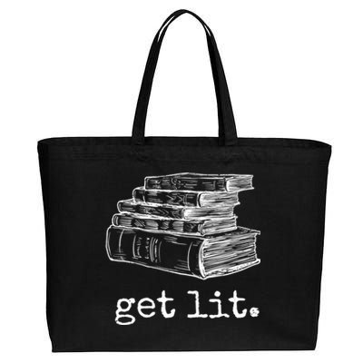 Get Lit With Books Funny Meme Gift For Book Lover, Reading TShirt Cotton Canvas Jumbo Tote