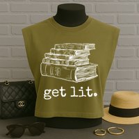Get Lit With Books Funny Meme Gift For Book Lover, Reading TShirt Garment-Dyed Women's Muscle Tee