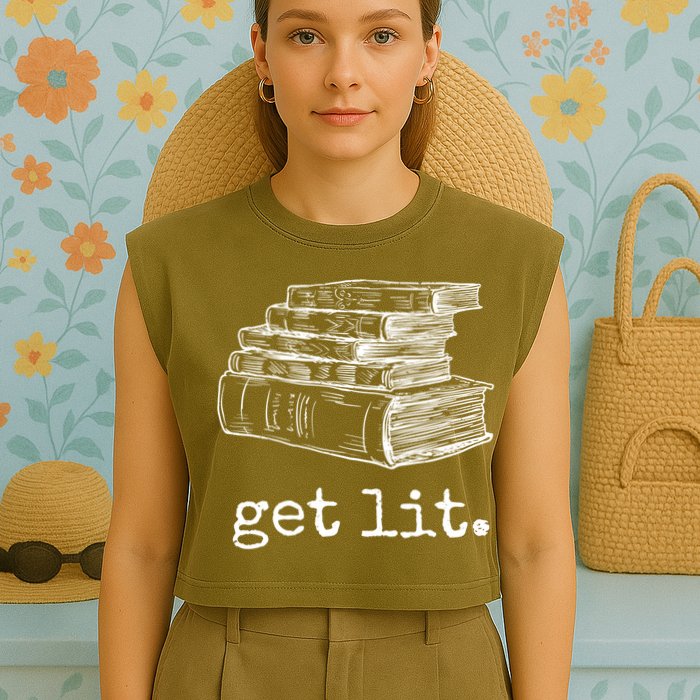 Get Lit With Books Funny Meme Gift For Book Lover, Reading TShirt Garment-Dyed Women's Muscle Tee