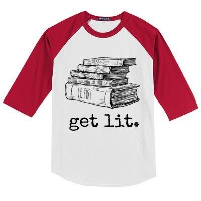 Get Lit With Books Funny Meme Gift For Book Lover, Reading TShirt Kids Colorblock Raglan Jersey