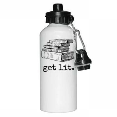 Get Lit With Books Funny Meme Gift For Book Lover, Reading TShirt Aluminum Water Bottle