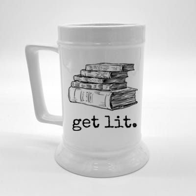 Get Lit With Books Funny Meme Gift For Book Lover, Reading TShirt Beer Stein