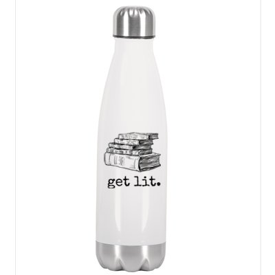 Get Lit With Books Funny Meme Gift For Book Lover, Reading TShirt Stainless Steel Insulated Water Bottle