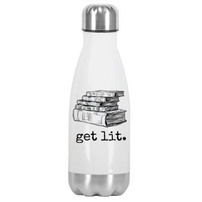 Get Lit With Books Funny Meme Gift For Book Lover, Reading TShirt Stainless Steel Insulated Water Bottle