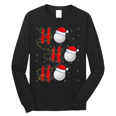 Golf Lighting Xmas Santa Ho Ho Ho Golf Christmas Long Sleeve Shirt