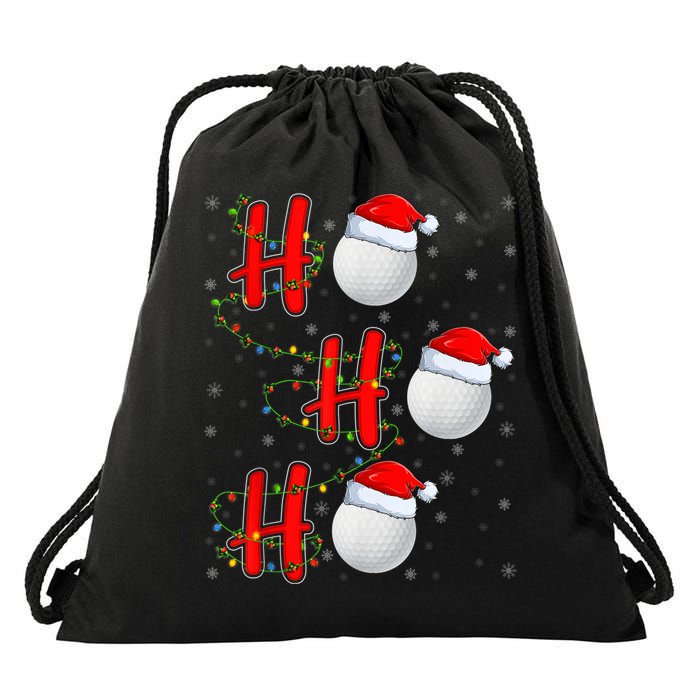 Golf Lighting Xmas Santa Ho Ho Ho Golf Christmas Drawstring Bag