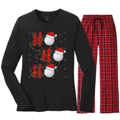 Golf Lighting Xmas Santa Ho Ho Ho Golf Christmas Women's Long Sleeve Flannel Pajama Set 