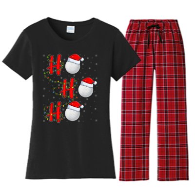 Golf Lighting Xmas Santa Ho Ho Ho Golf Christmas Women's Flannel Pajama Set