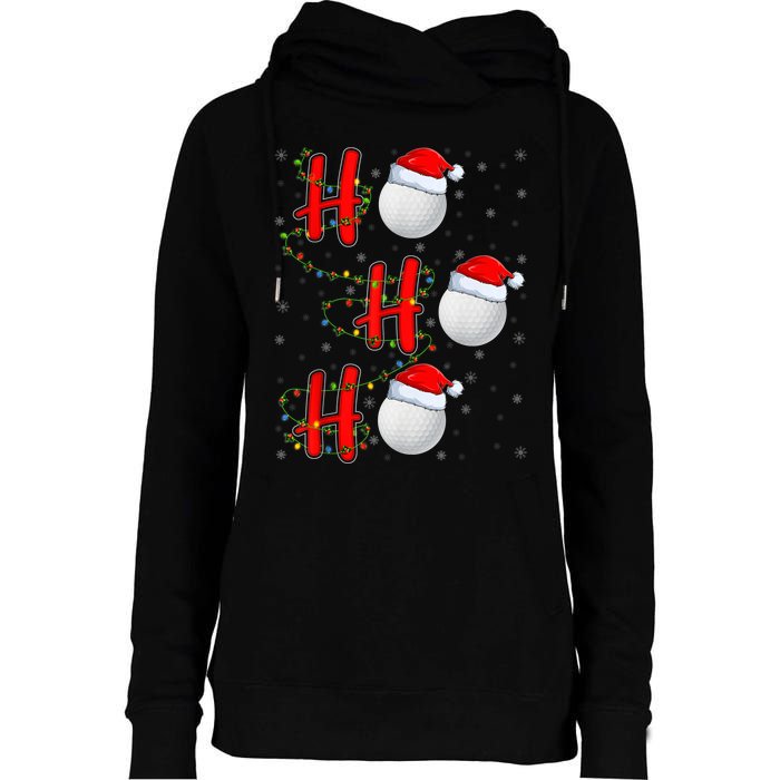 Golf Lighting Xmas Santa Ho Ho Ho Golf Christmas Womens Funnel Neck Pullover Hood