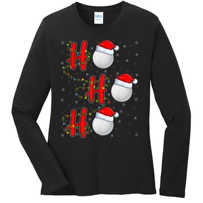 Golf Lighting Xmas Santa Ho Ho Ho Golf Christmas Ladies Long Sleeve Shirt