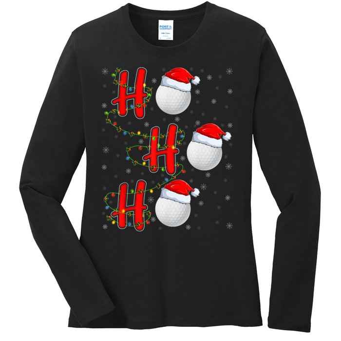 Golf Lighting Xmas Santa Ho Ho Ho Golf Christmas Ladies Long Sleeve Shirt