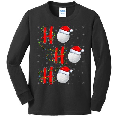 Golf Lighting Xmas Santa Ho Ho Ho Golf Christmas Kids Long Sleeve Shirt