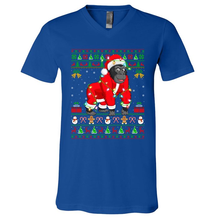 Gorilla Lover Xmas Matching Santa Ugly Gorilla Christmas Gift V-Neck T-Shirt