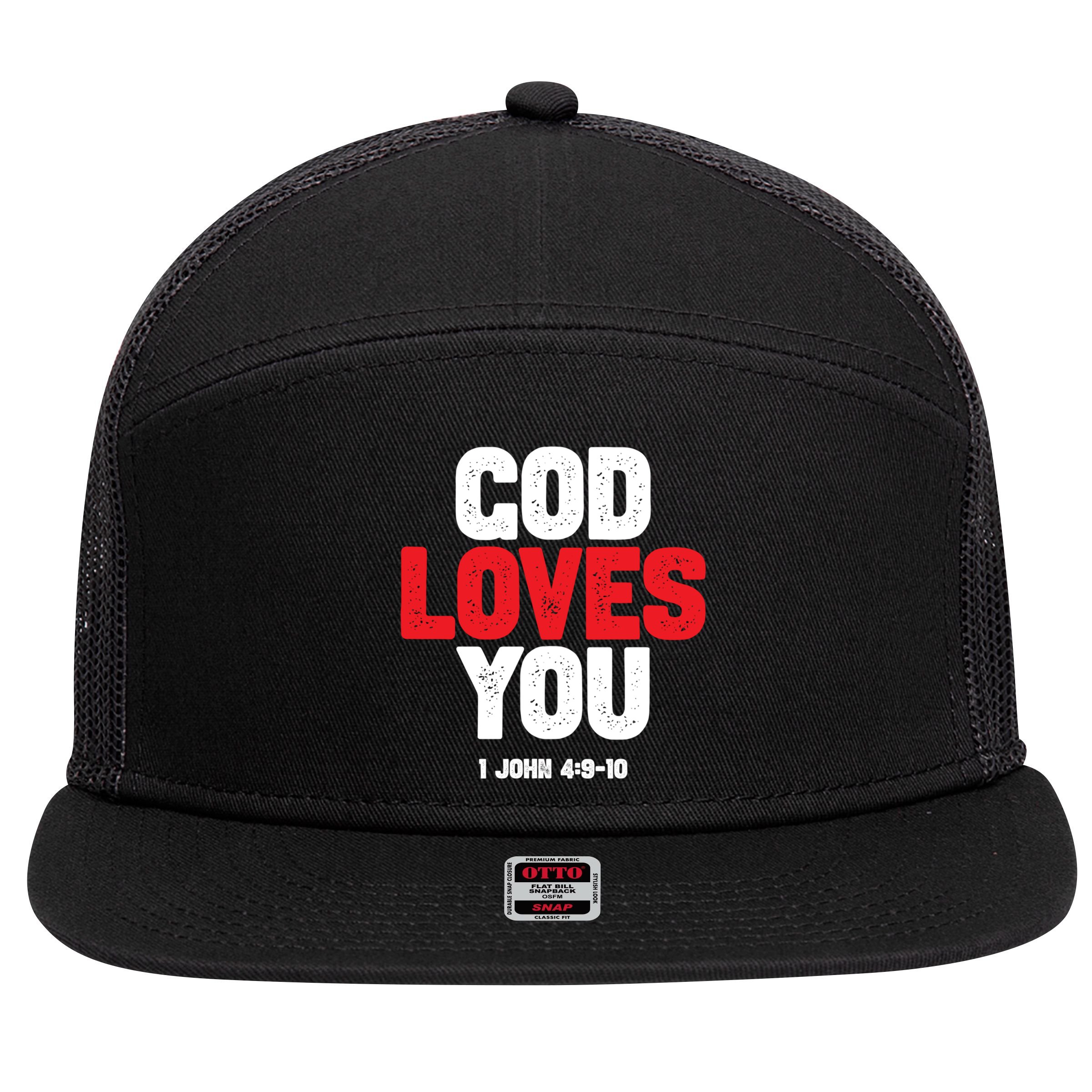 God Loves You Gift 7 Panel Mesh Trucker Snapback Hat