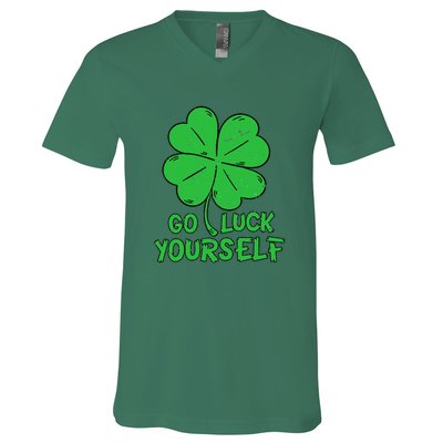 Go Luck Yourself St Patrick's Day Four Leaf Clover Lucky V-Neck T-Shirt