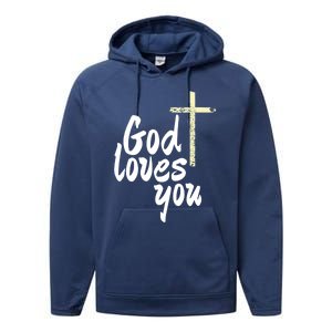 God Loves You Big Christian Cross Gift Performance Fleece Hoodie