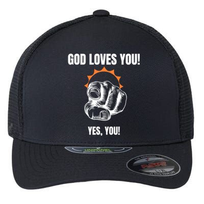 God Loves You Christian Faithful Funny Gift Jesus Religious Halo Gift Flexfit Unipanel Trucker Cap