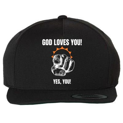 God Loves You Christian Faithful Funny Gift Jesus Religious Halo Gift Wool Snapback Cap