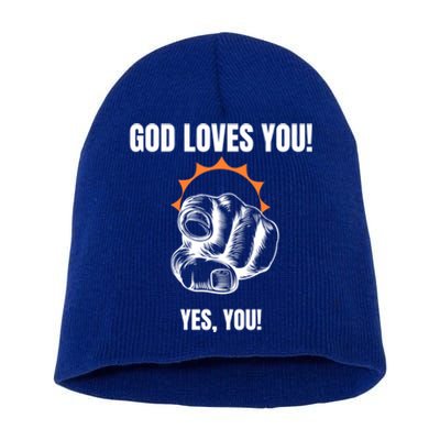 God Loves You Christian Faithful Funny Gift Jesus Religious Halo Gift Short Acrylic Beanie