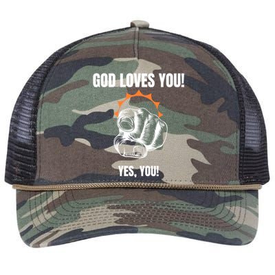 God Loves You Christian Faithful Funny Gift Jesus Religious Halo Gift Retro Rope Trucker Hat Cap