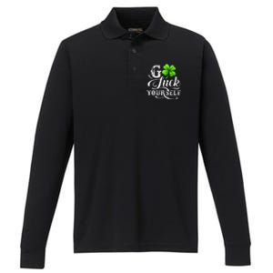 Go Luck Yourself St Patricks Day Lucky Clover Irish Performance Long Sleeve Polo