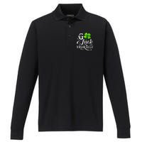 Go Luck Yourself St Patricks Day Lucky Clover Irish Performance Long Sleeve Polo