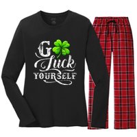 Go Luck Yourself St Patricks Day Lucky Clover Irish Women's Long Sleeve Flannel Pajama Set 