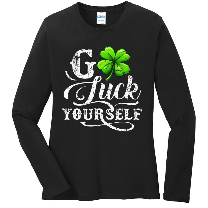 Go Luck Yourself St Patricks Day Lucky Clover Irish Ladies Long Sleeve Shirt