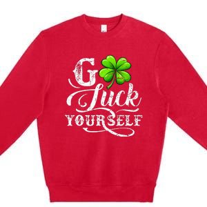 Go Luck Yourself St Patricks Day Lucky Clover Irish Premium Crewneck Sweatshirt