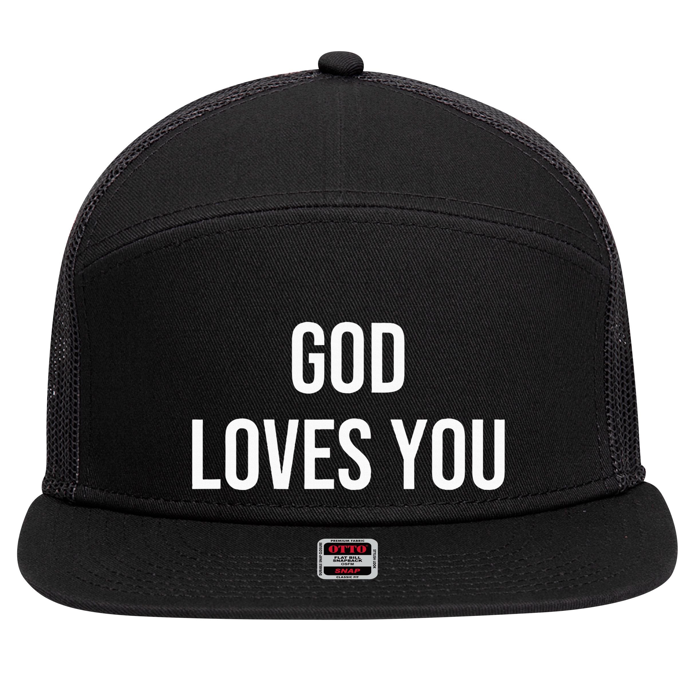 God Loves You 7 Panel Mesh Trucker Snapback Hat
