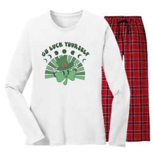 Go Luck Yourself St Patricks Day Lucky Clover Irish Women's Long Sleeve Flannel Pajama Set 