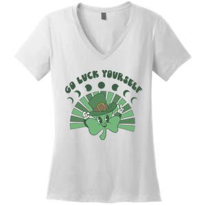 Go Luck Yourself St Patricks Day Lucky Clover Irish Women's V-Neck T-Shirt