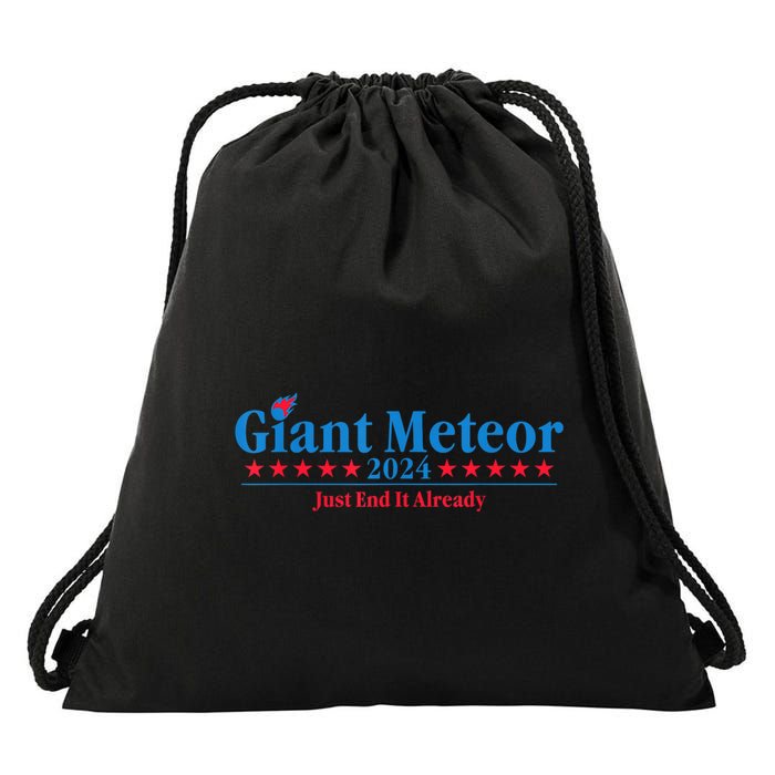 Giant Meteor 2024 Just End It Already Funny Drawstring Bag