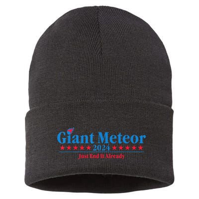 Giant Meteor 2024 Just End It Already Funny Sustainable Knit Beanie