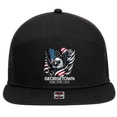 Georgetown Michigan 4th Of July Usa American Flag Gift 7 Panel Mesh Trucker Snapback Hat