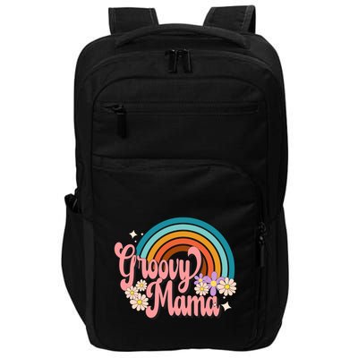 Groovy Mama 70s Retro Hippie 70s Floral Rainbow Mom Style Impact Tech Backpack