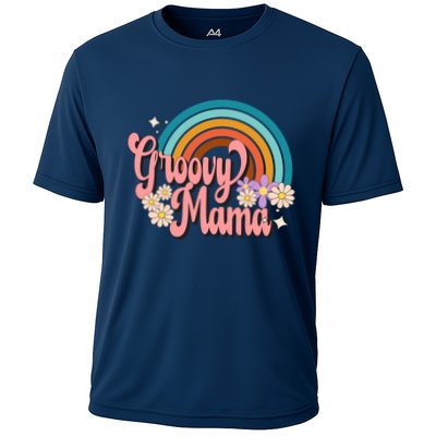 Groovy Mama 70s Retro Hippie 70s Floral Rainbow Mom Style Performance Shirt