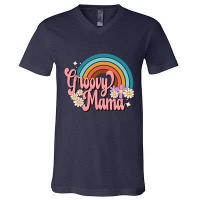 Groovy Mama 70s Retro Hippie 70s Floral Rainbow Mom Style V-Neck T-Shirt