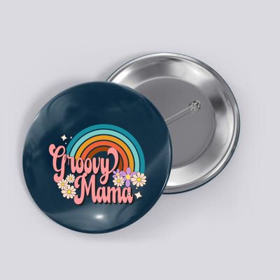 Groovy Mama 70s Retro Hippie 70s Floral Rainbow Mom Style Button