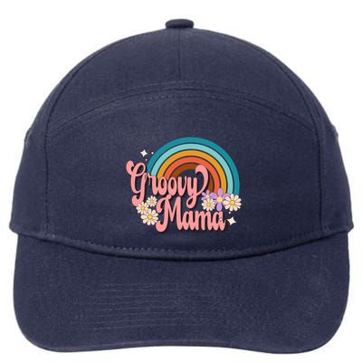 Groovy Mama 70s Retro Hippie 70s Floral Rainbow Mom Style 7-Panel Snapback Hat