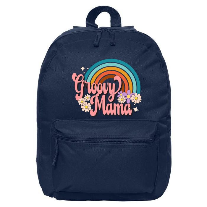 Groovy Mama 70s Retro Hippie 70s Floral Rainbow Mom Style 16 in Basic Backpack