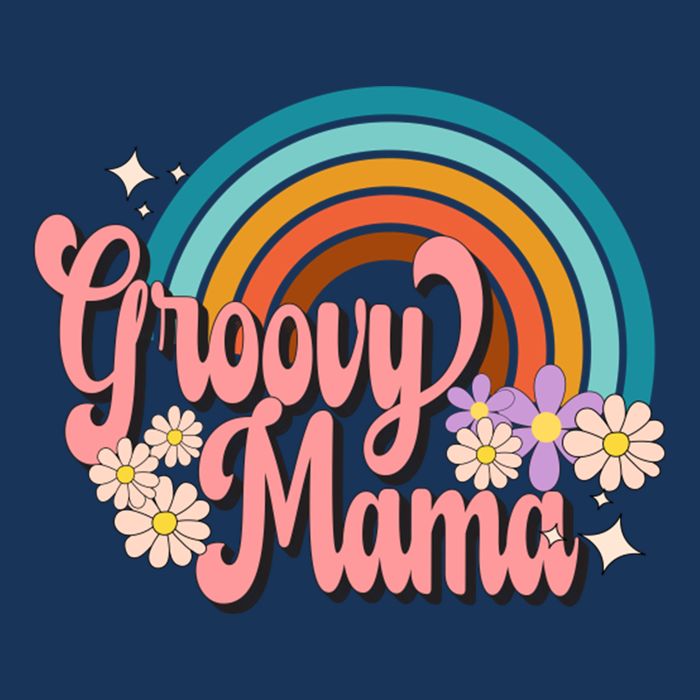 Groovy Mama 70s Retro Hippie 70s Floral Rainbow Mom Style 16 in Basic Backpack