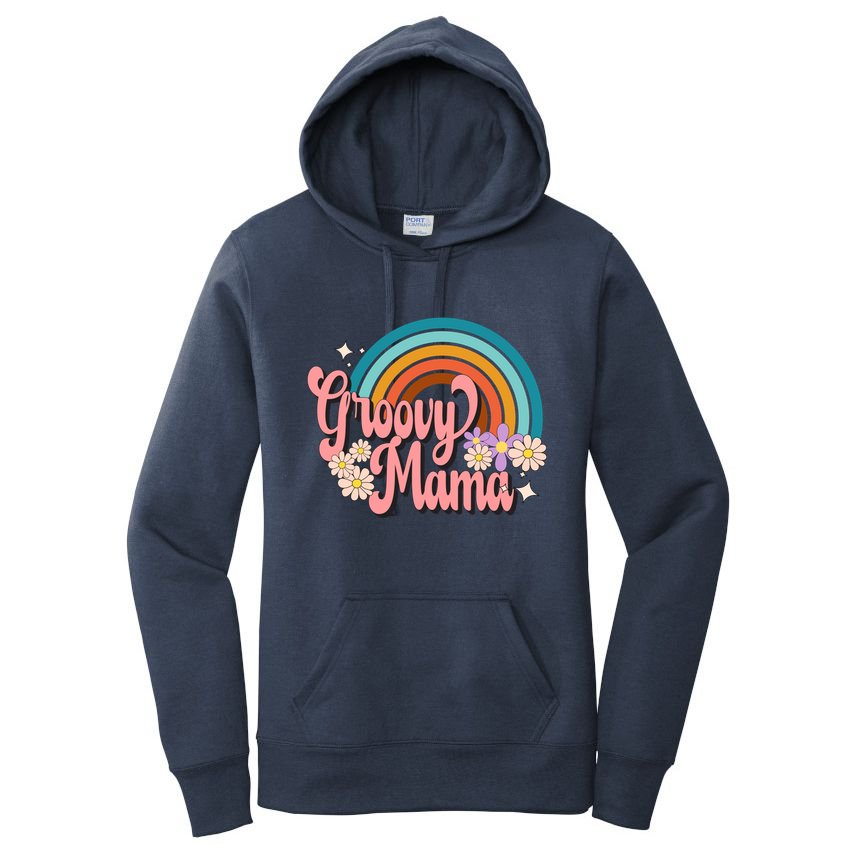Groovy Mama 70s Retro Hippie 70s Floral Rainbow Mom Style Women's Pullover Hoodie