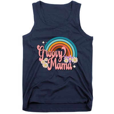 Groovy Mama 70s Retro Hippie 70s Floral Rainbow Mom Style Tank Top