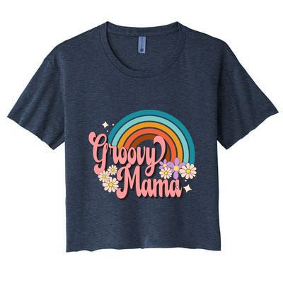 Groovy Mama 70s Retro Hippie 70s Floral Rainbow Mom Style Crop Top